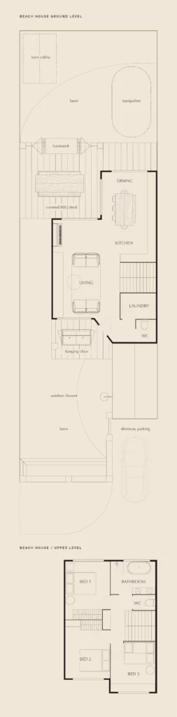 Sea Notes Beach House Floor plan drawings of the entire house and private grounds.